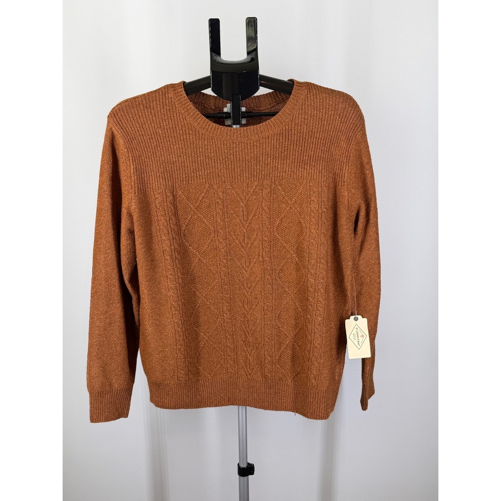 St Johns Bay Women L Rust Brown Cable Knit Crew Neck Pullover Sweater NWT